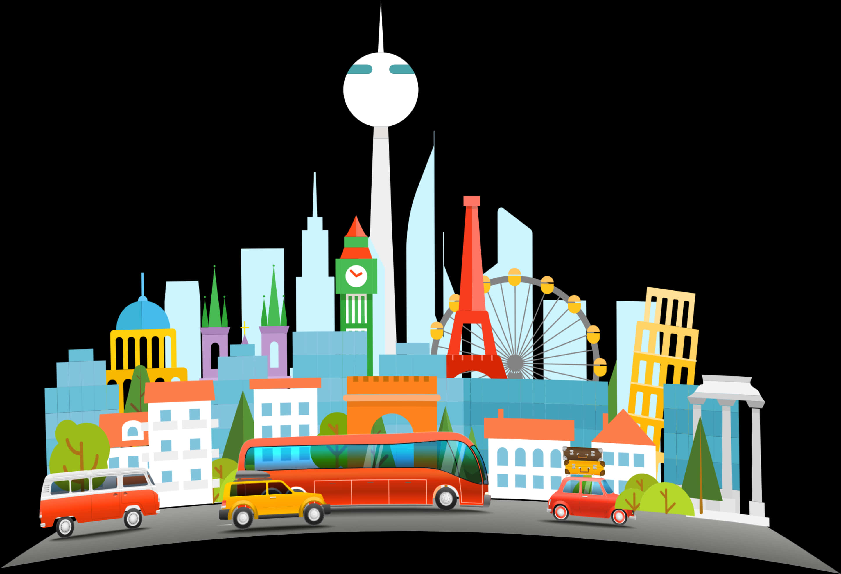 Colorful Cartoon Cityscape Illustration