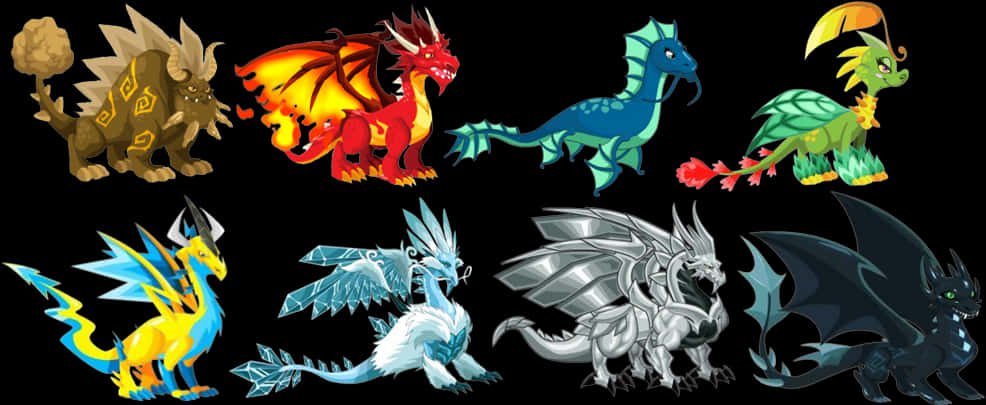 Colorful Cartoon Dragons Collection