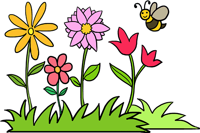 Colorful Cartoon Flowersand Bee