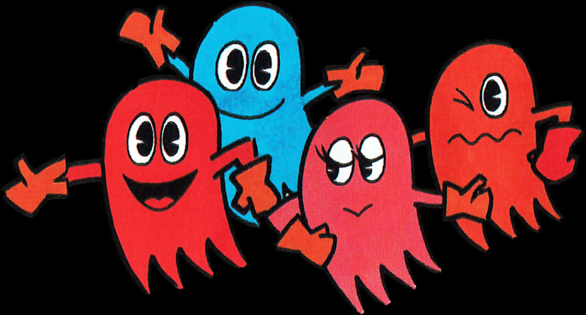 Colorful Cartoon Ghosts Black Background