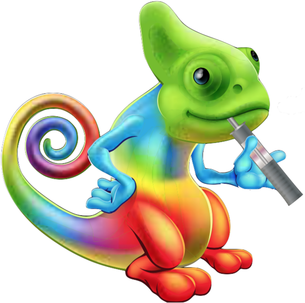 Colorful Chameleon Cartoon Holding Syringe