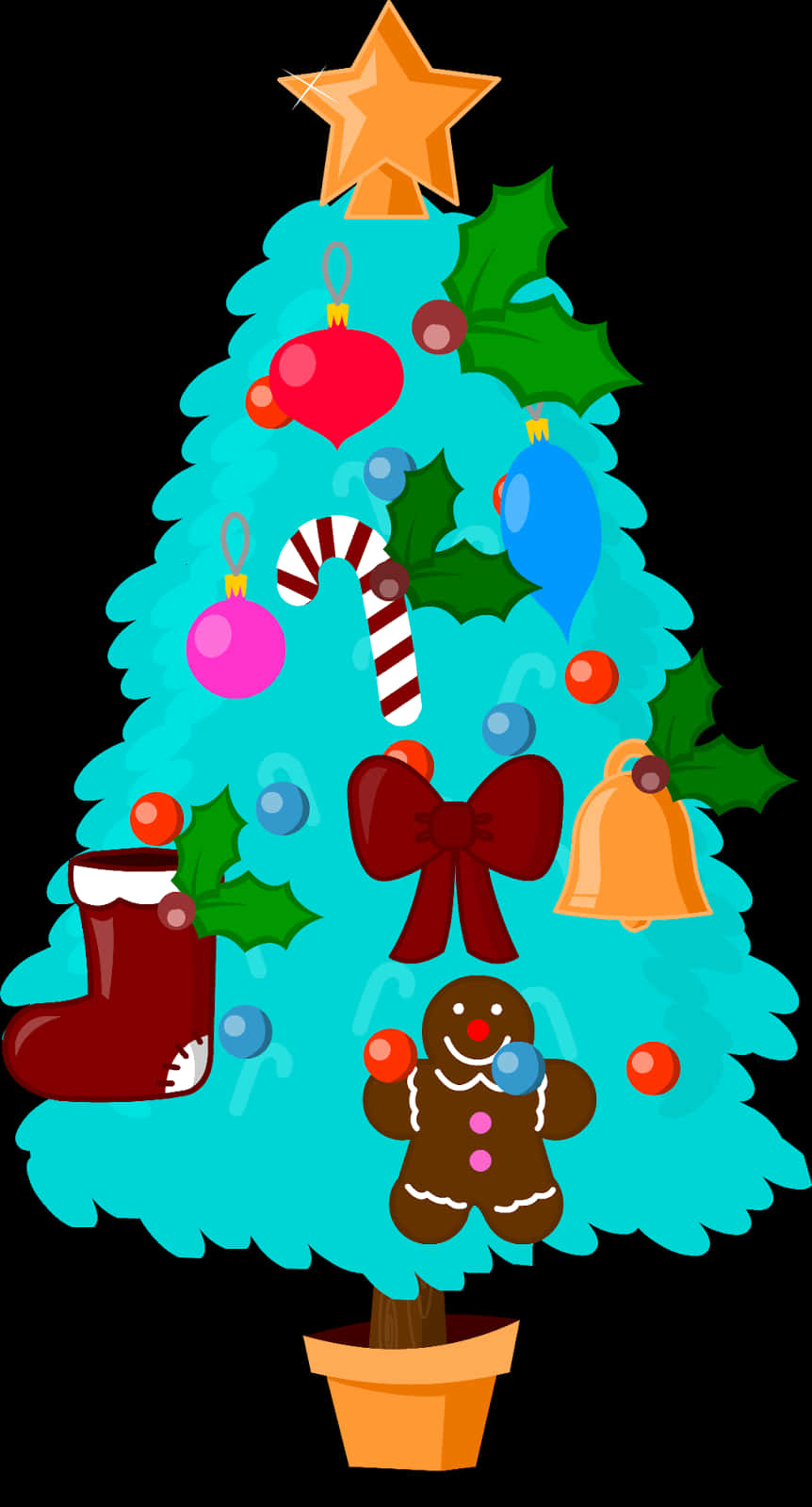 Colorful Christmas Tree Cartoon Illustration