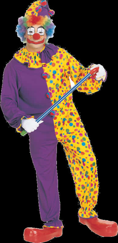 Colorful Clown Posing With Cane