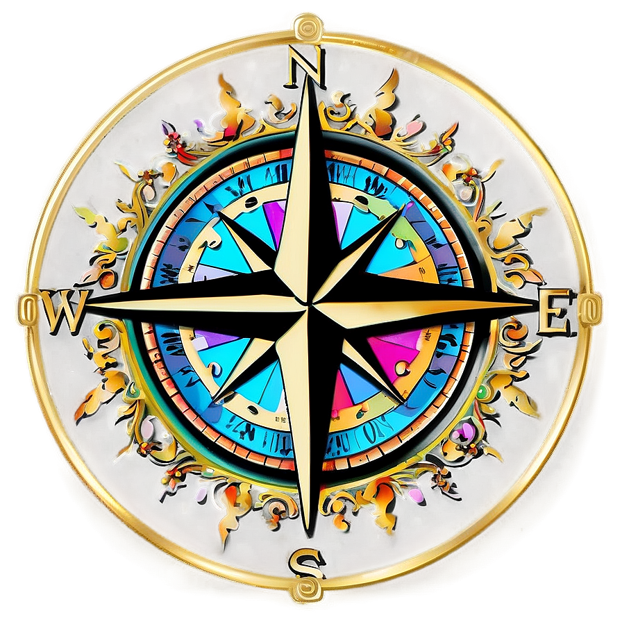 Colorful Compass Rose Illustration Png Kkm49