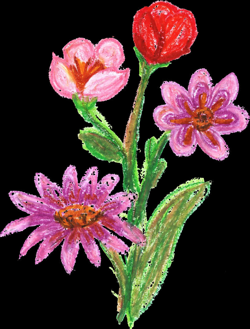 Colorful Crayon Flowers Artwork