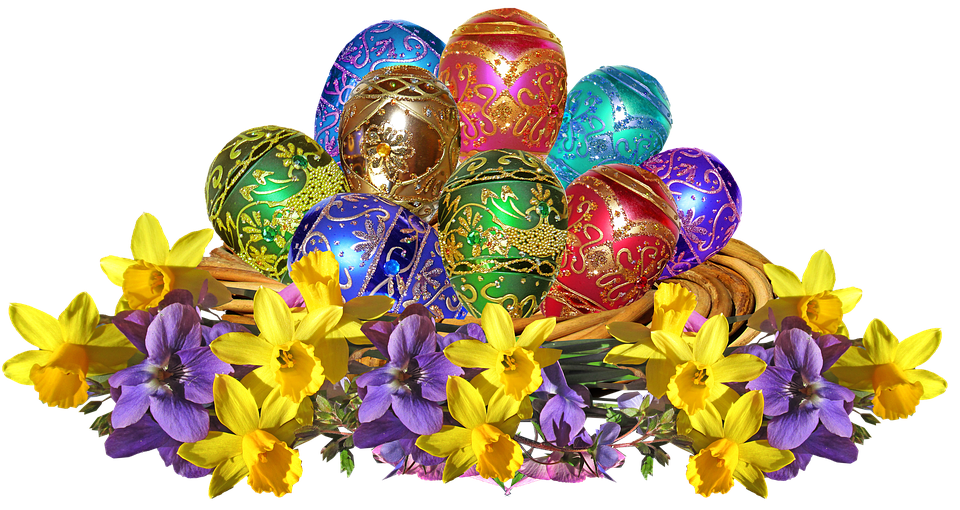 Colorful Easter Eggsand Spring Flowers