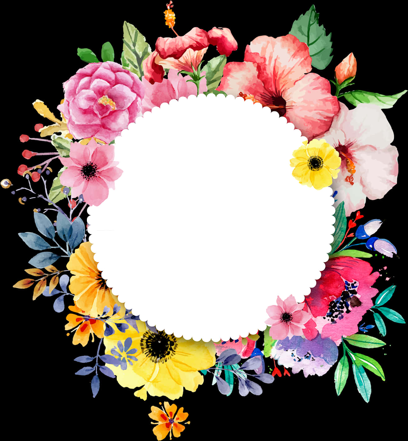 Colorful_ Floral_ Frame_ Black_ Background