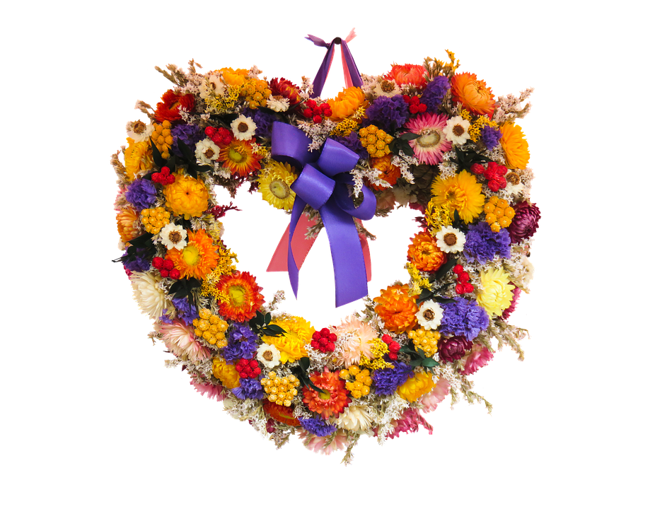 Colorful Floral Wreathwith Purple Ribbon