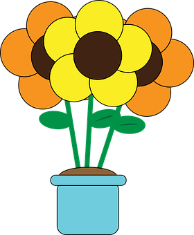 Colorful Flower Pot Cartoon Illustration