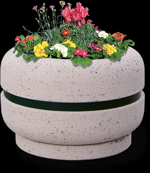 Colorful Flowersin Stone Planter