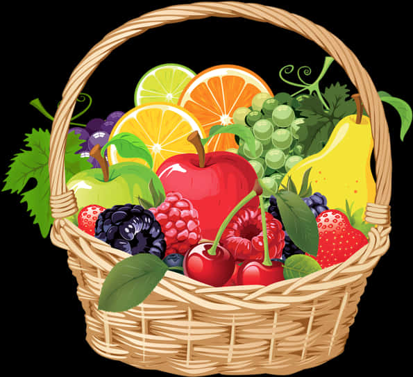 Colorful Fruit Basket Illustration