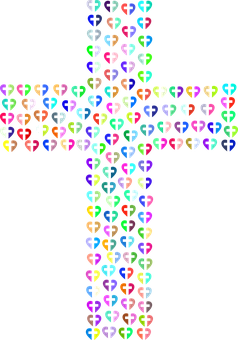 Colorful Heart Pattern Cross