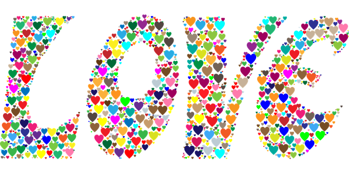 Colorful Hearts Love Text