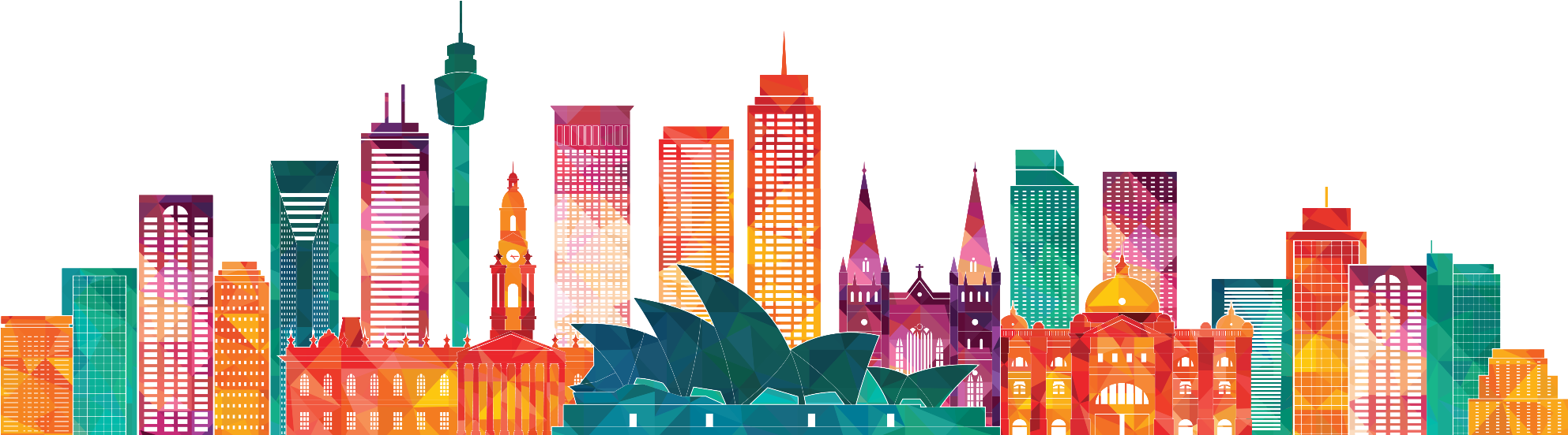 Colorful Melbourne Skyline Illustration