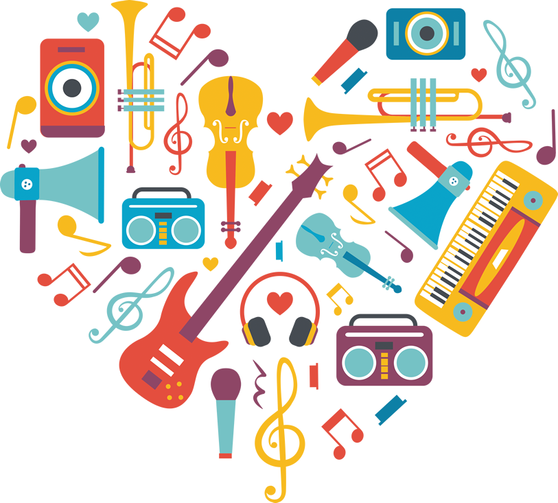 Colorful Music Instruments Collage