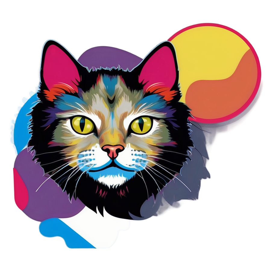 Colorful Pop Art Cat Vector Png 2