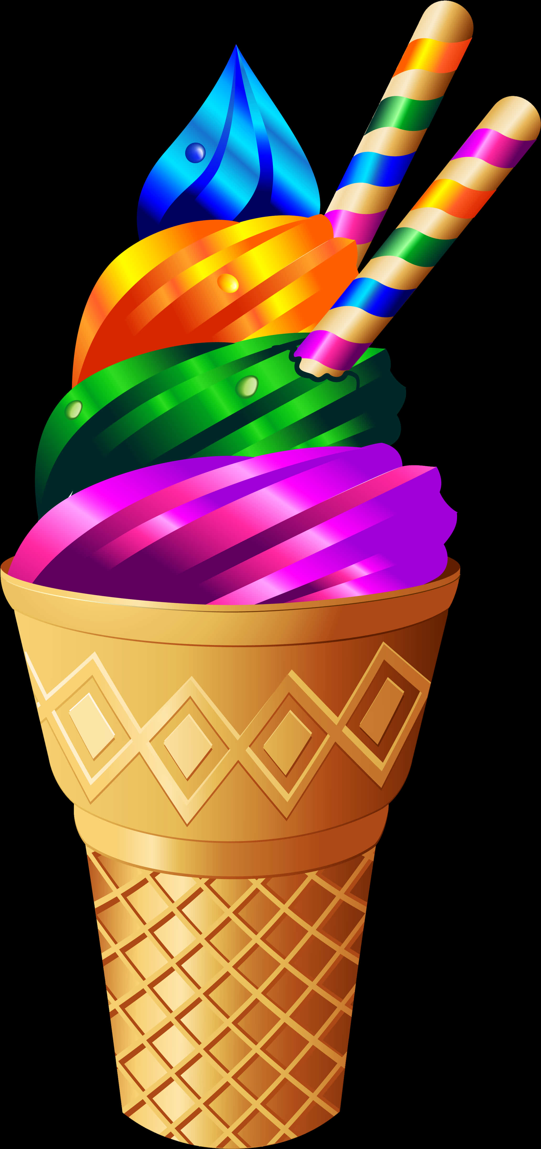 Colorful Rainbow Ice Cream Cone