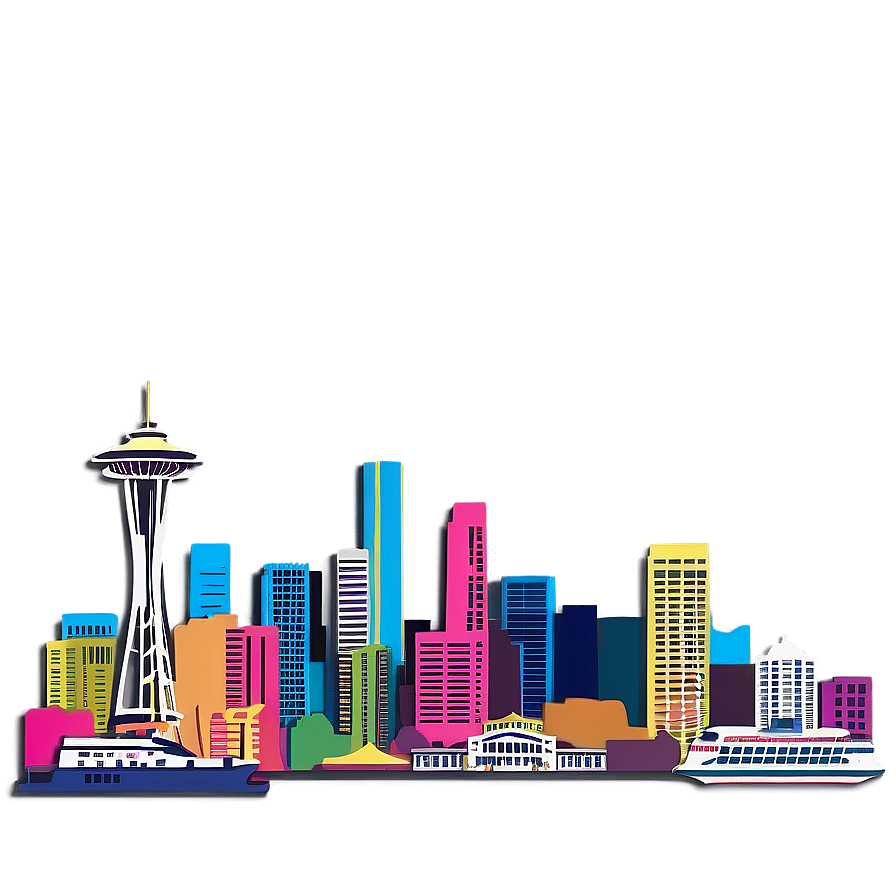 Colorful Seattle Skyline Panoramic Png Abh93