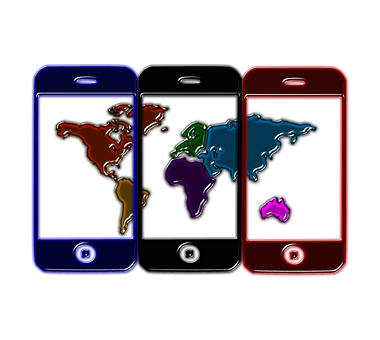 Colorful Smartphones World Map Concept