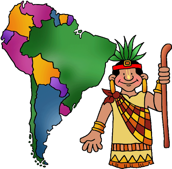 Colorful South America Mapand Indigenous Person Cartoon