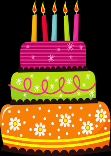 Colorful Tiered Birthday Cake Illustration