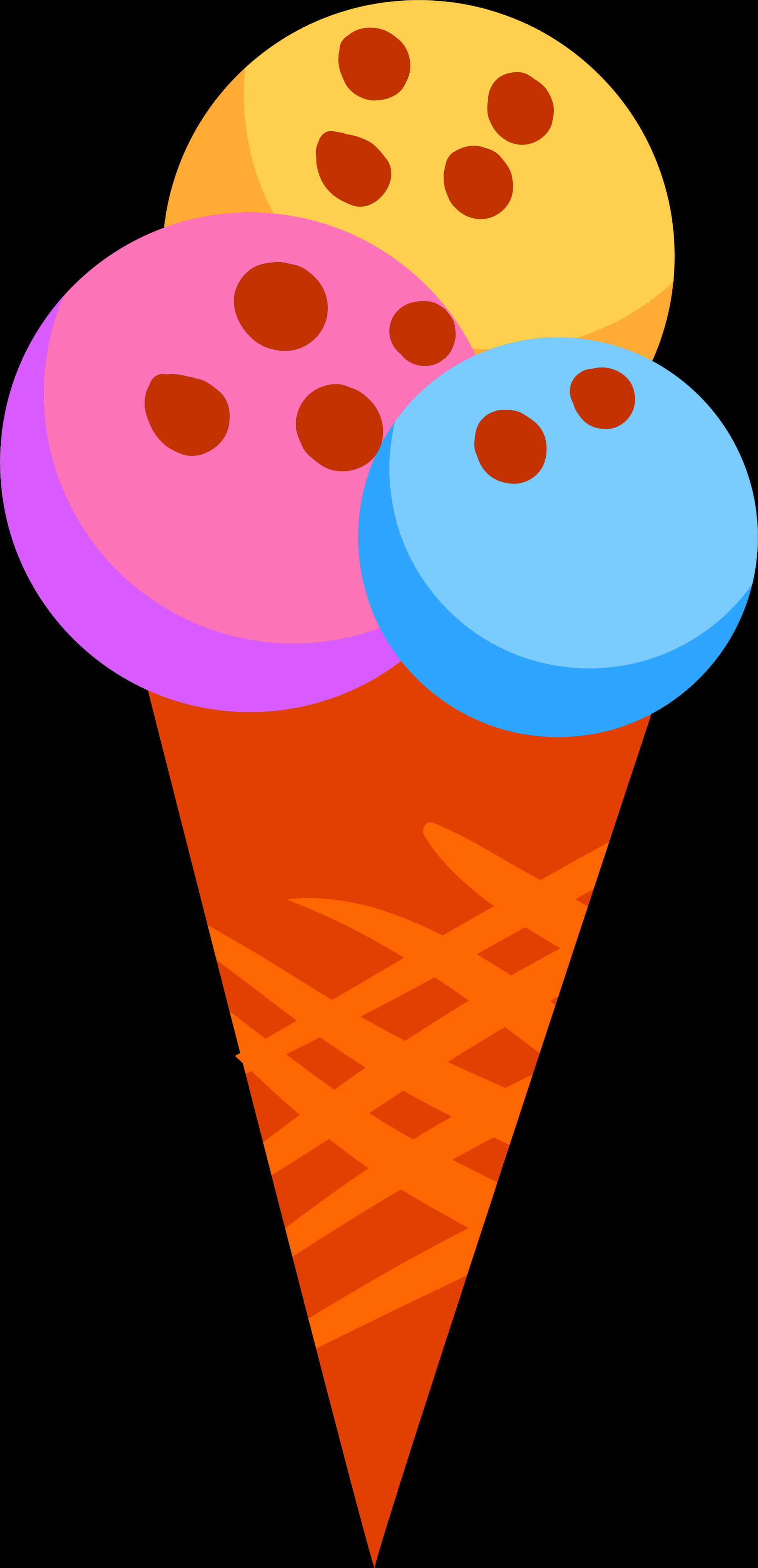 Colorful Triple Scoop Ice Cream Cone Clipart