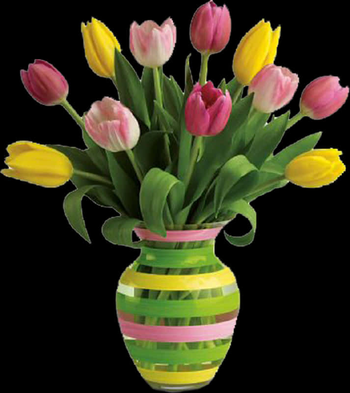 Colorful Tulipsin Striped Vase