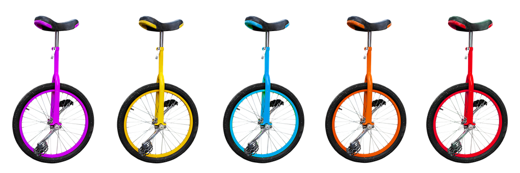 Colorful Unicycles Black Background