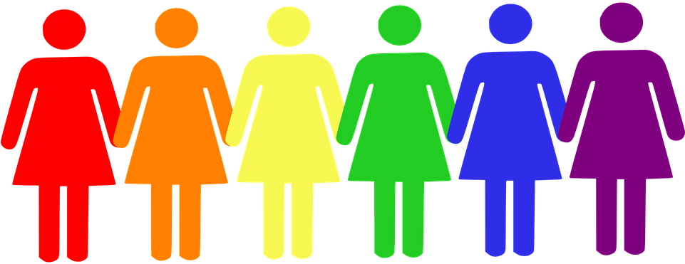 Colorful Women Silhouettes Holding Hands