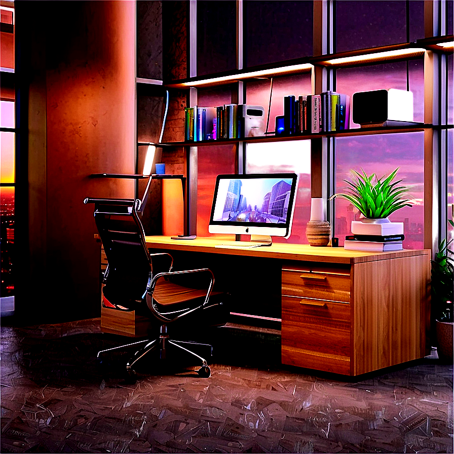 Computer Mockup In Office Setting Png Qmy