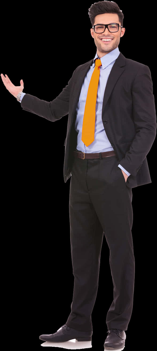 Confident Businessman Gesturing Welcome