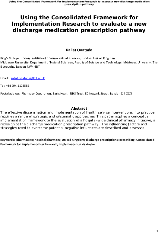 Consolidated Framework Research Poster