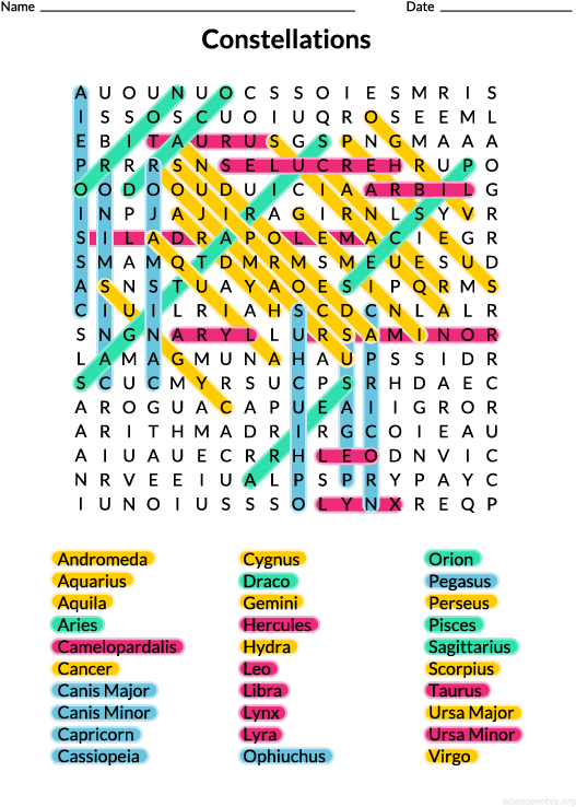 Constellation Word Search Puzzle