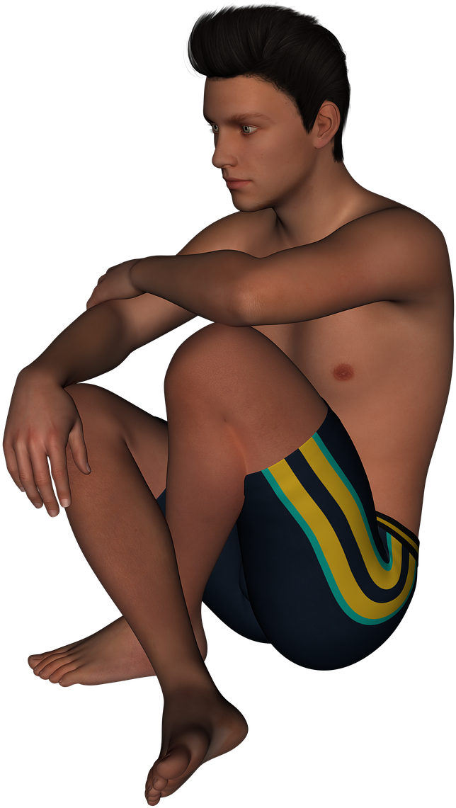 Contemplative Man Sitting Swimwear