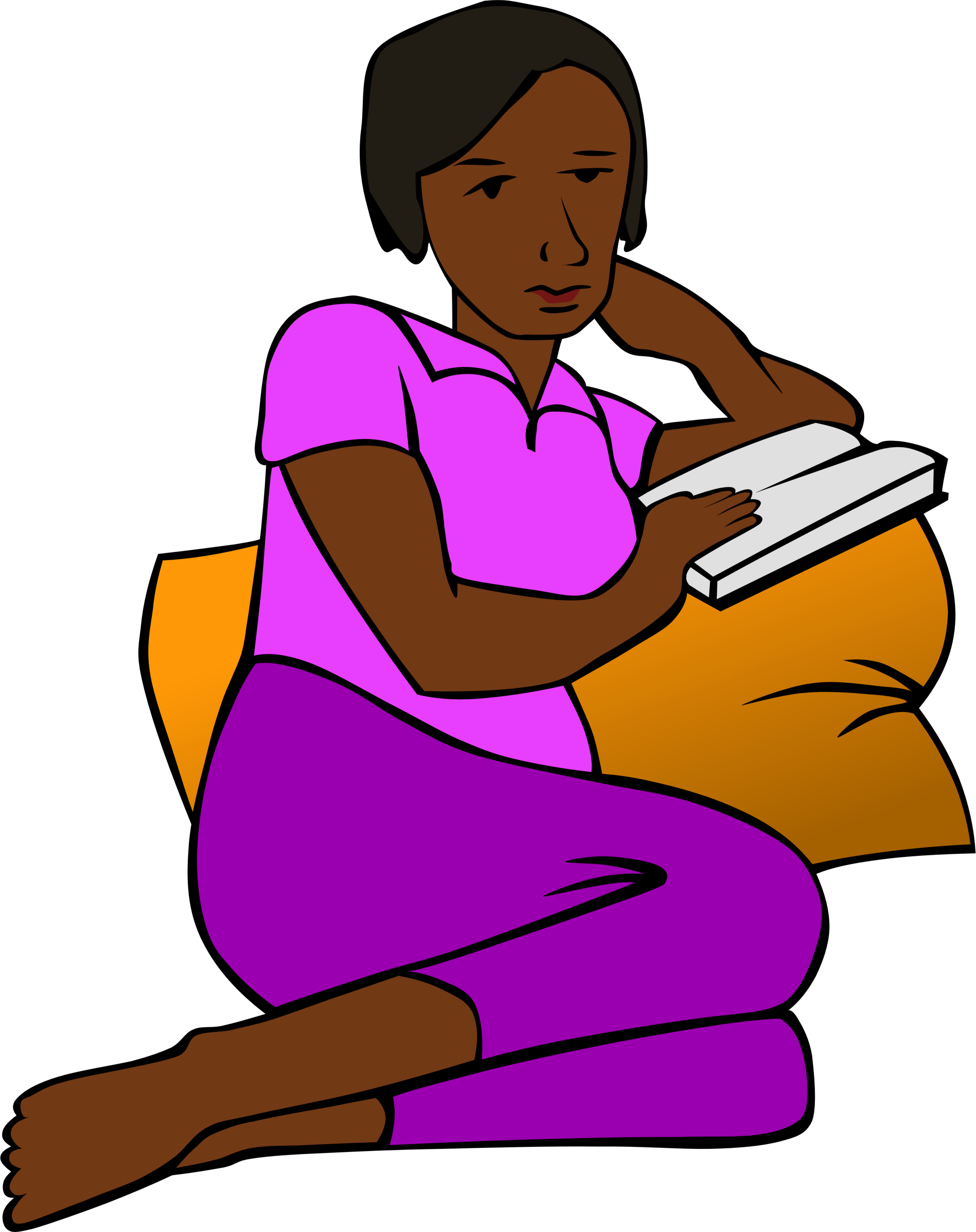 Contemplative Reading Woman Cartoon