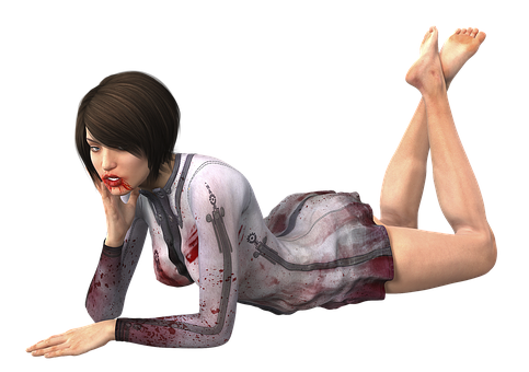 Contemplative3 D Rendered Woman Bloody Dress