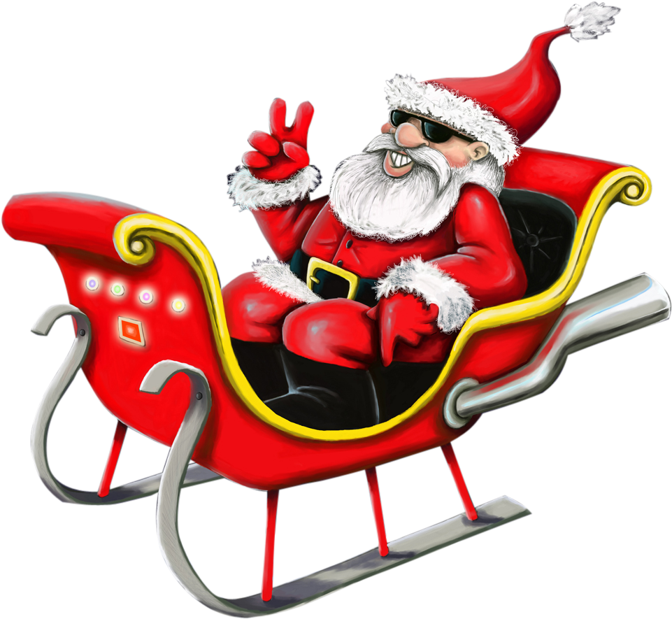 Cool Santa Claus Peace Sign Sleigh