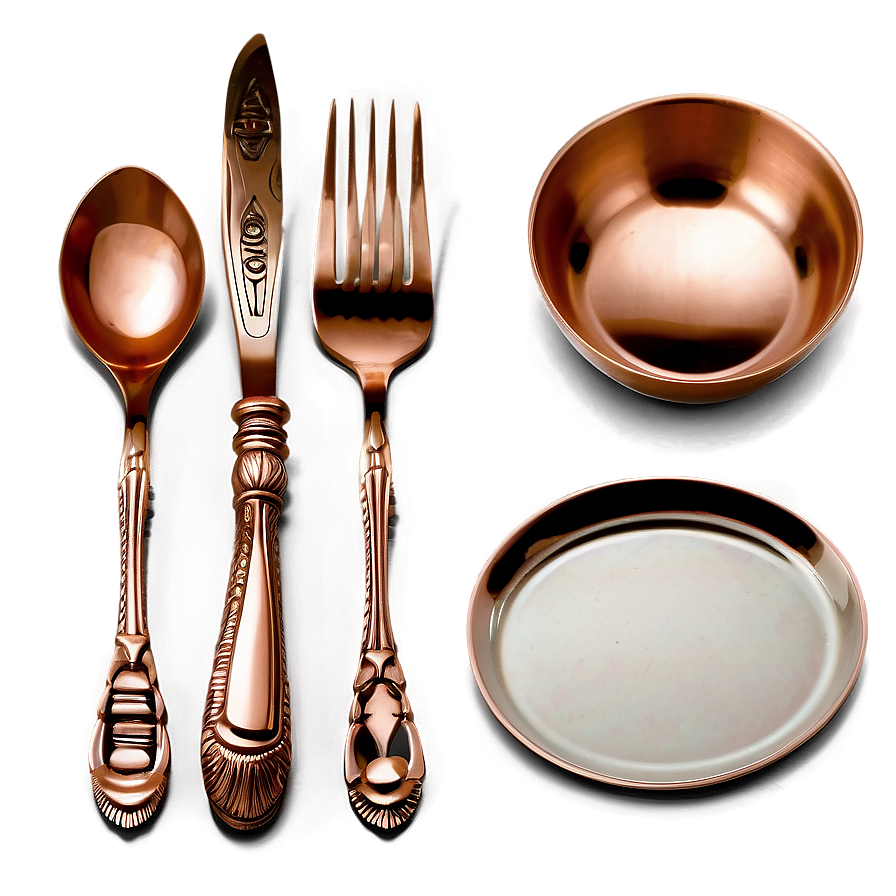 Copper Tableware Set Png 06112024