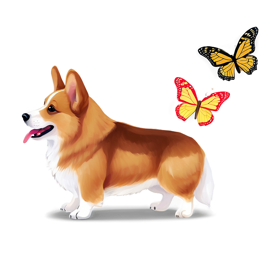 Corgi And Butterflies Png Xua