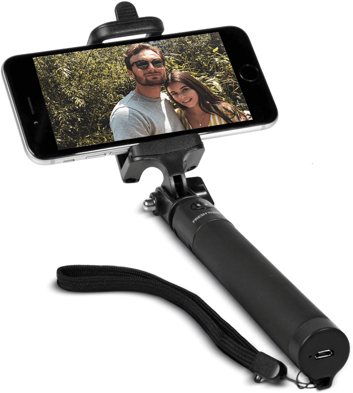 Couple Selfie With Smartphone On Selfie Stick