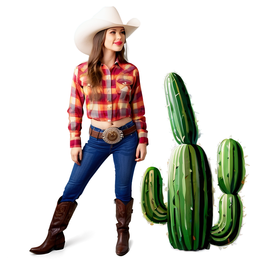 Cowgirl And Cactus Png Kva99