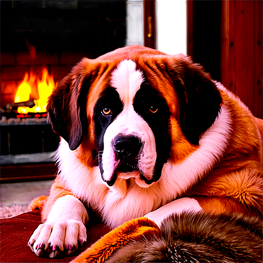 Cozy St Bernard By Fireplace Png 14