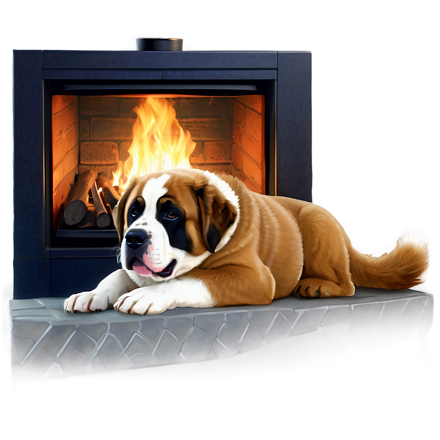 Cozy St Bernard By Fireplace Png 98