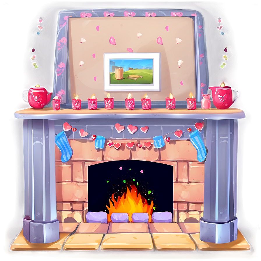 Cozy Valentine's Day Fireplace Png 34