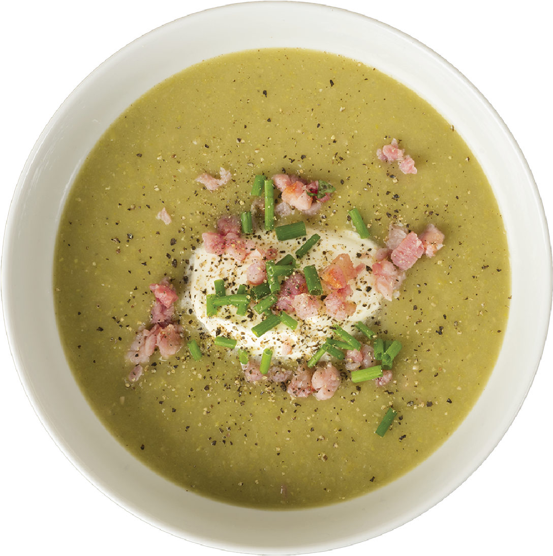 Creamy Green Soupwith Bacon Topping