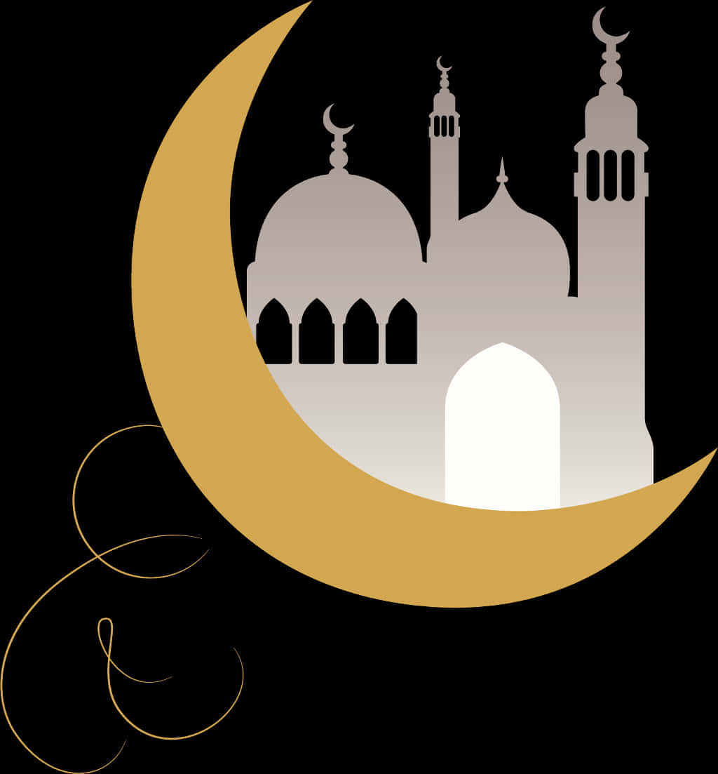 Crescent Moonand Mosque Silhouette