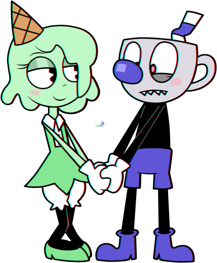 Cupheadand Female Character Shaking Hands