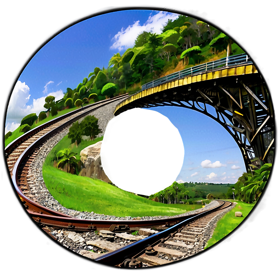 Curved Railway Tracks Scenic View Png Psi