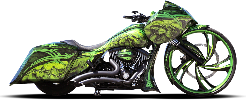 Custom Green Skull Themed Motorcycle