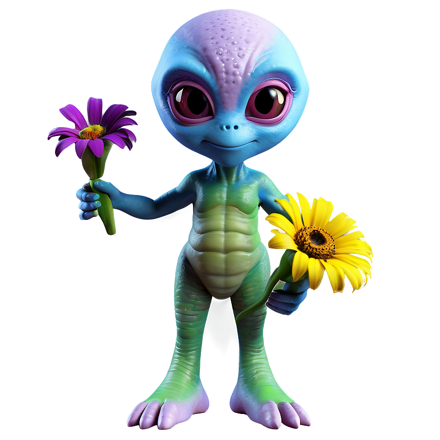 Cute Alien With Flowers Png 06292024